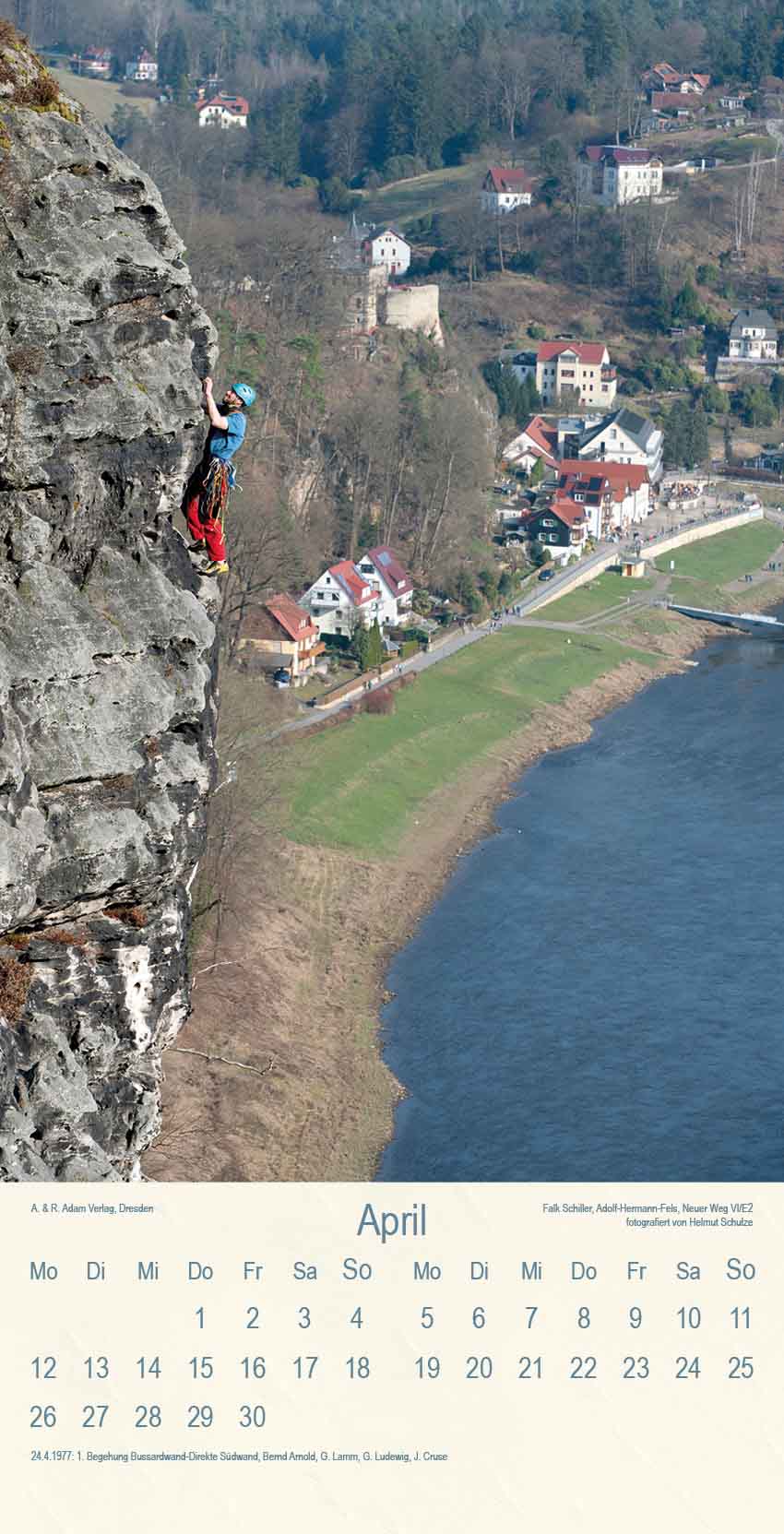 Kalender Klettern im Sächsischen Fels 2027 April Adolf-Hermann-Fels