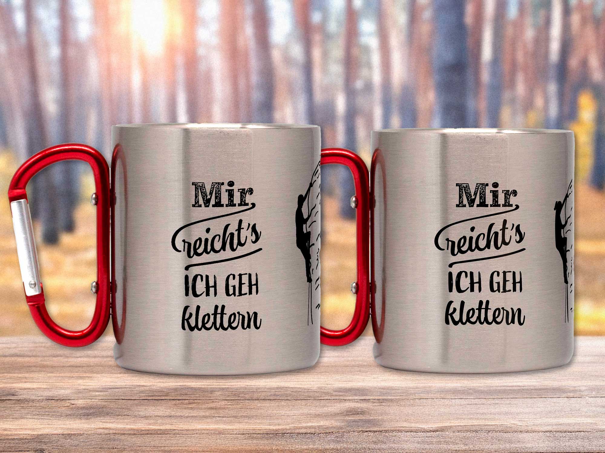 Geschenk-set Bergsteiger Paar zwei Karabinertassen Klettern Mann und Frau