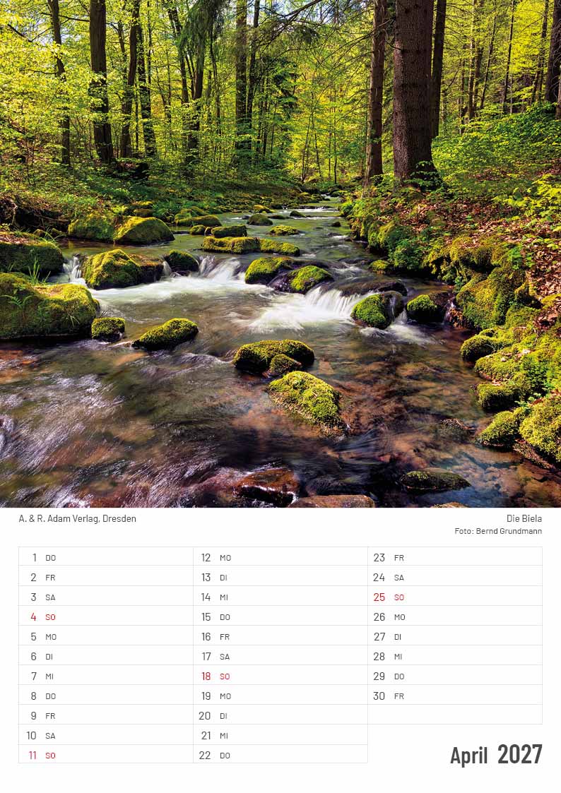 Kalender Elbsandsteingebirge 2027 Adam Verlag April Biela