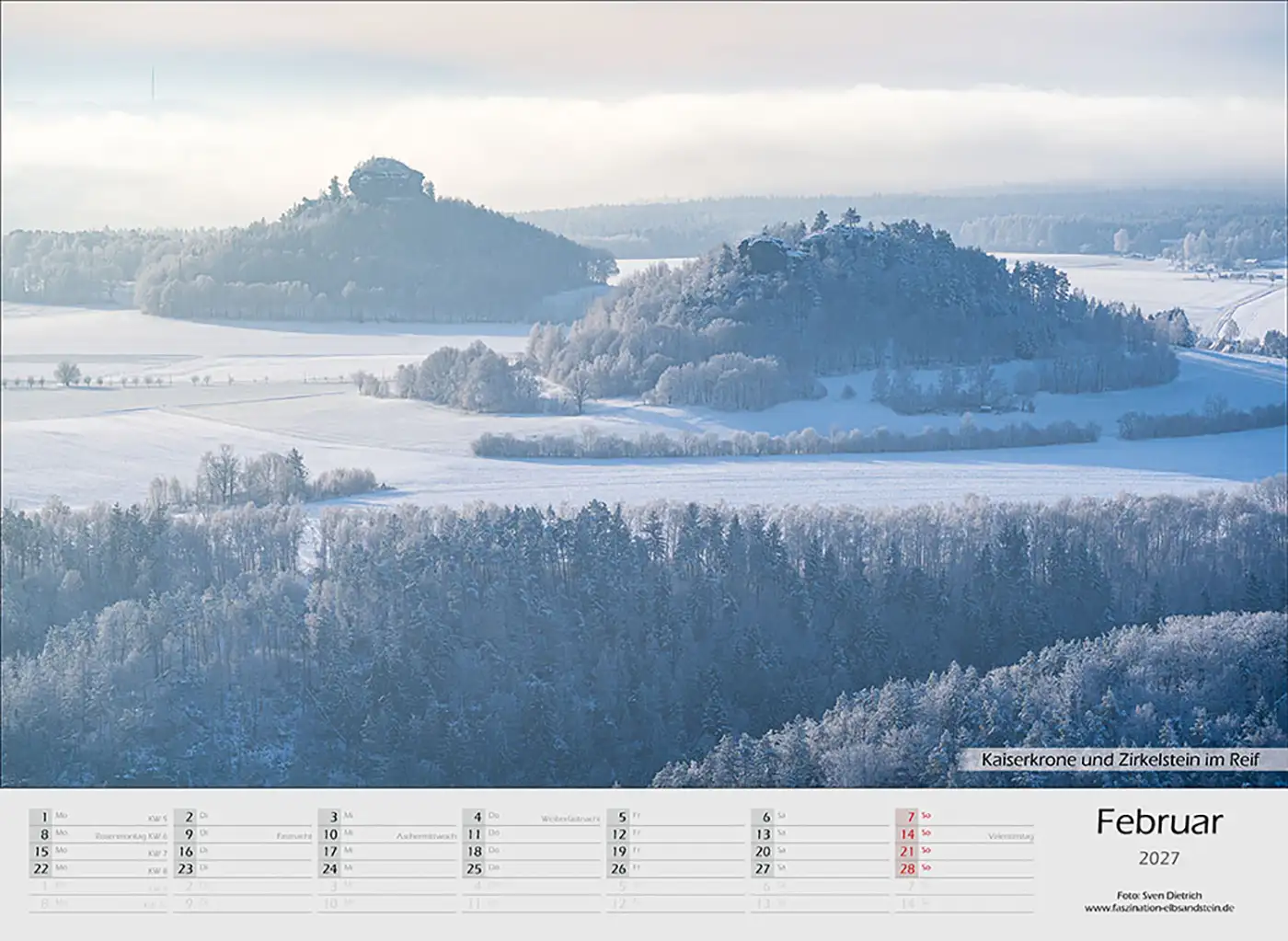 Kalender Elbsandstein 2027 Februar Winter Zirkelstein
