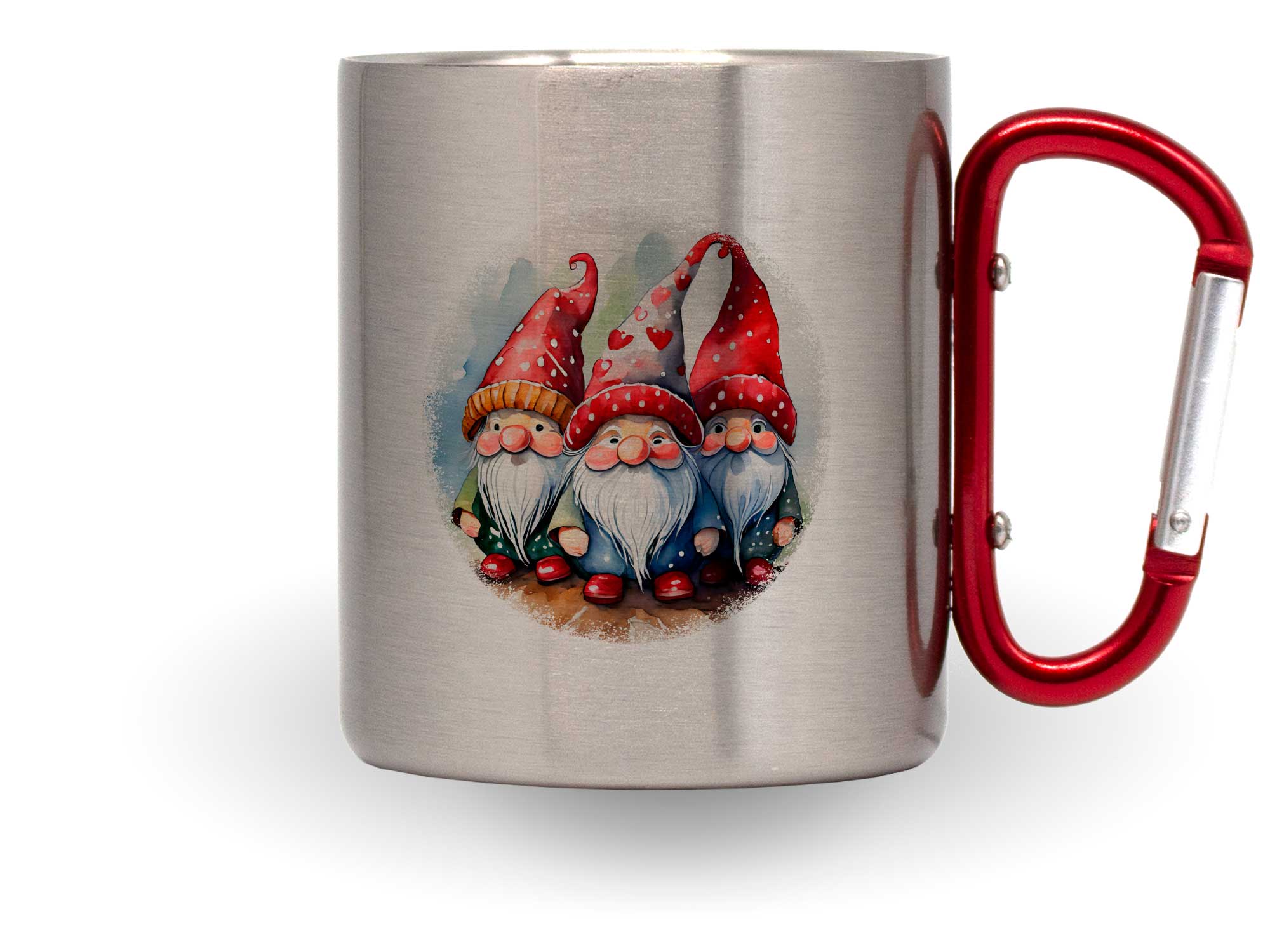 Wanderbecher Weihnachtswichtel mit rotem Karabiner