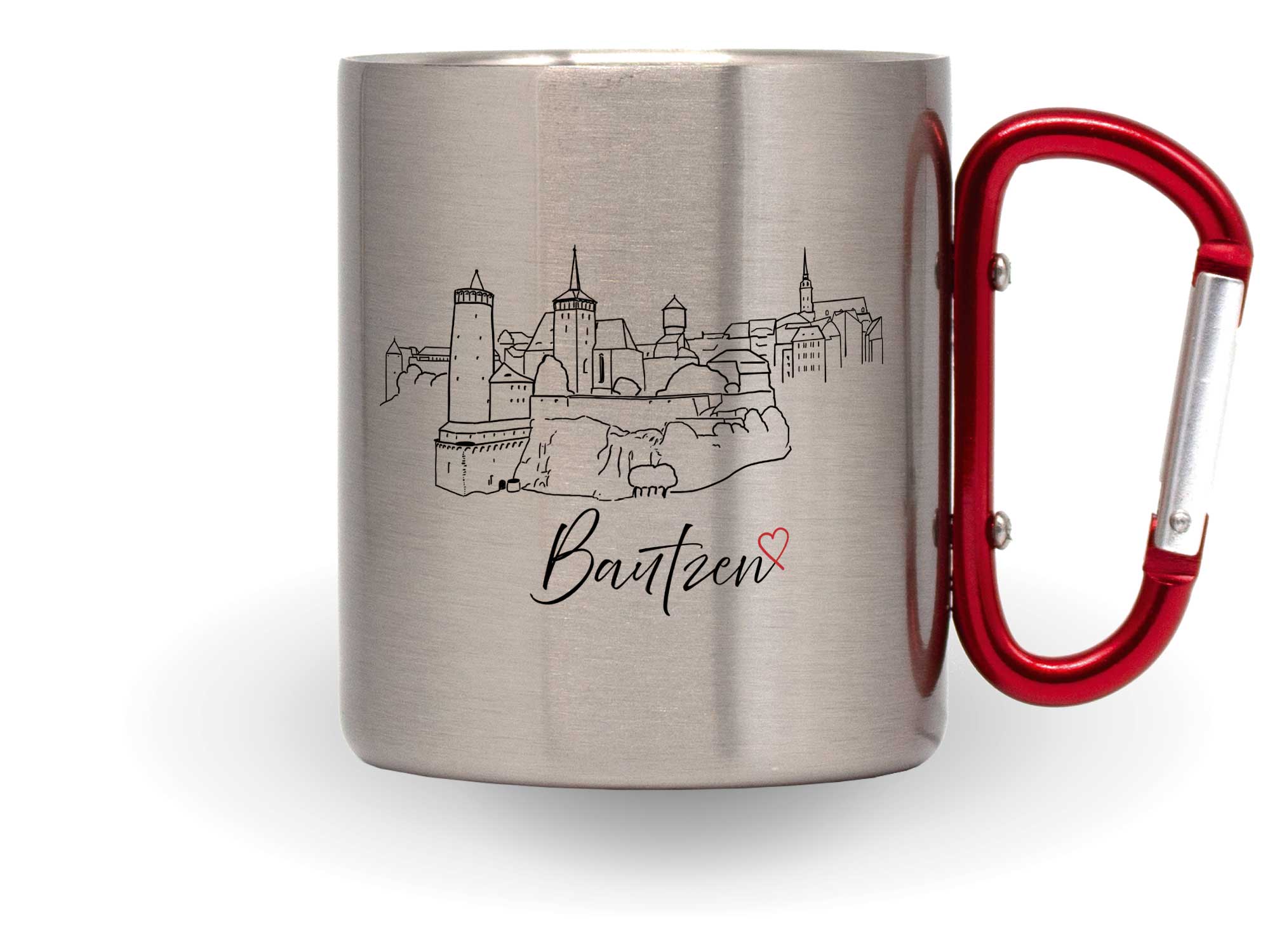 Bedruckte Karabinertasse Bautzen mit Grafik Wandertasse