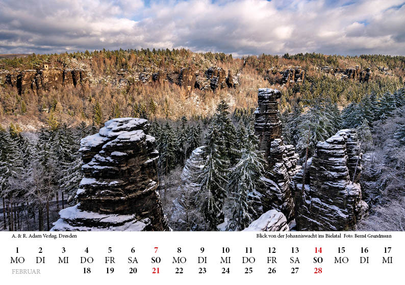 Tischkalender Elbsandsteingebirge 2027 Februar Johanniswacht Bielatal