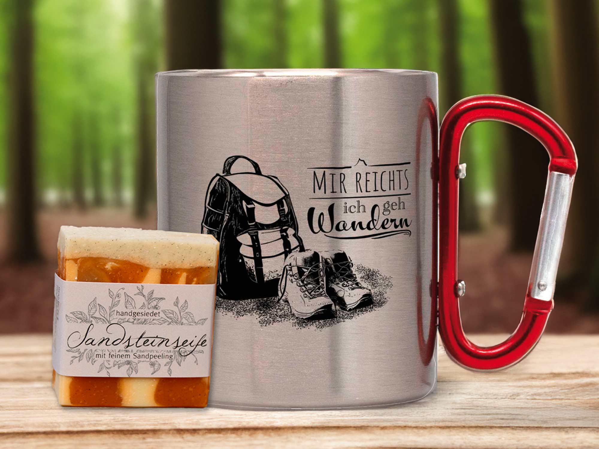 Geschenkset Wanderer Wandertasse Sandsteinseife