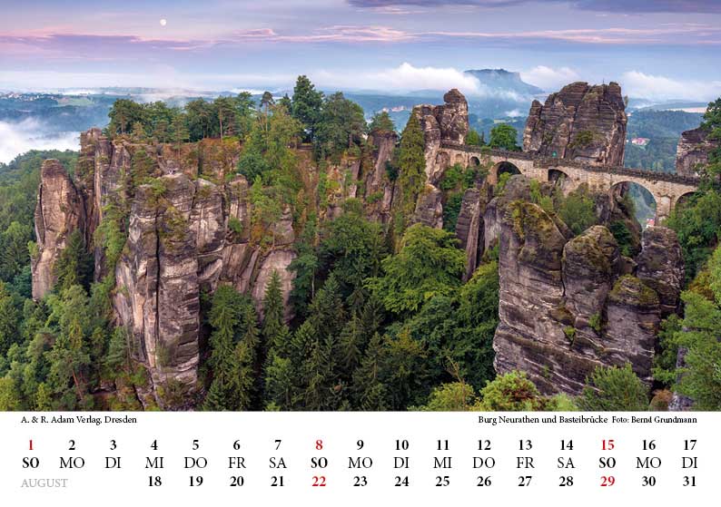Tischkalender Elbsandsteingebirge 2027 August Basteibrücke