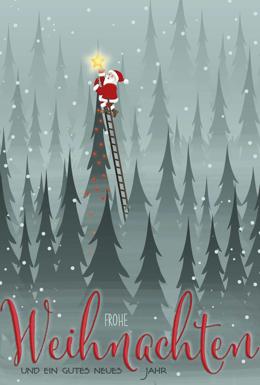 Weihnachtskarte Weihnachtsmann am Baum