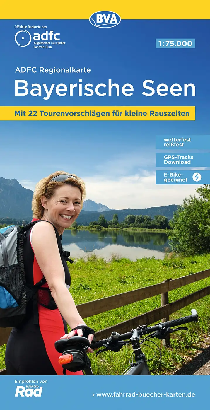 Radkarte Bayerische Seen ADFC Radfahrerin vor See