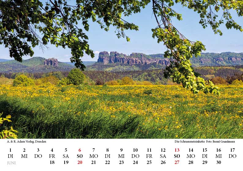Tischkalender Elbsandsteingebirge 2027 Juni Schrammsteine Feld