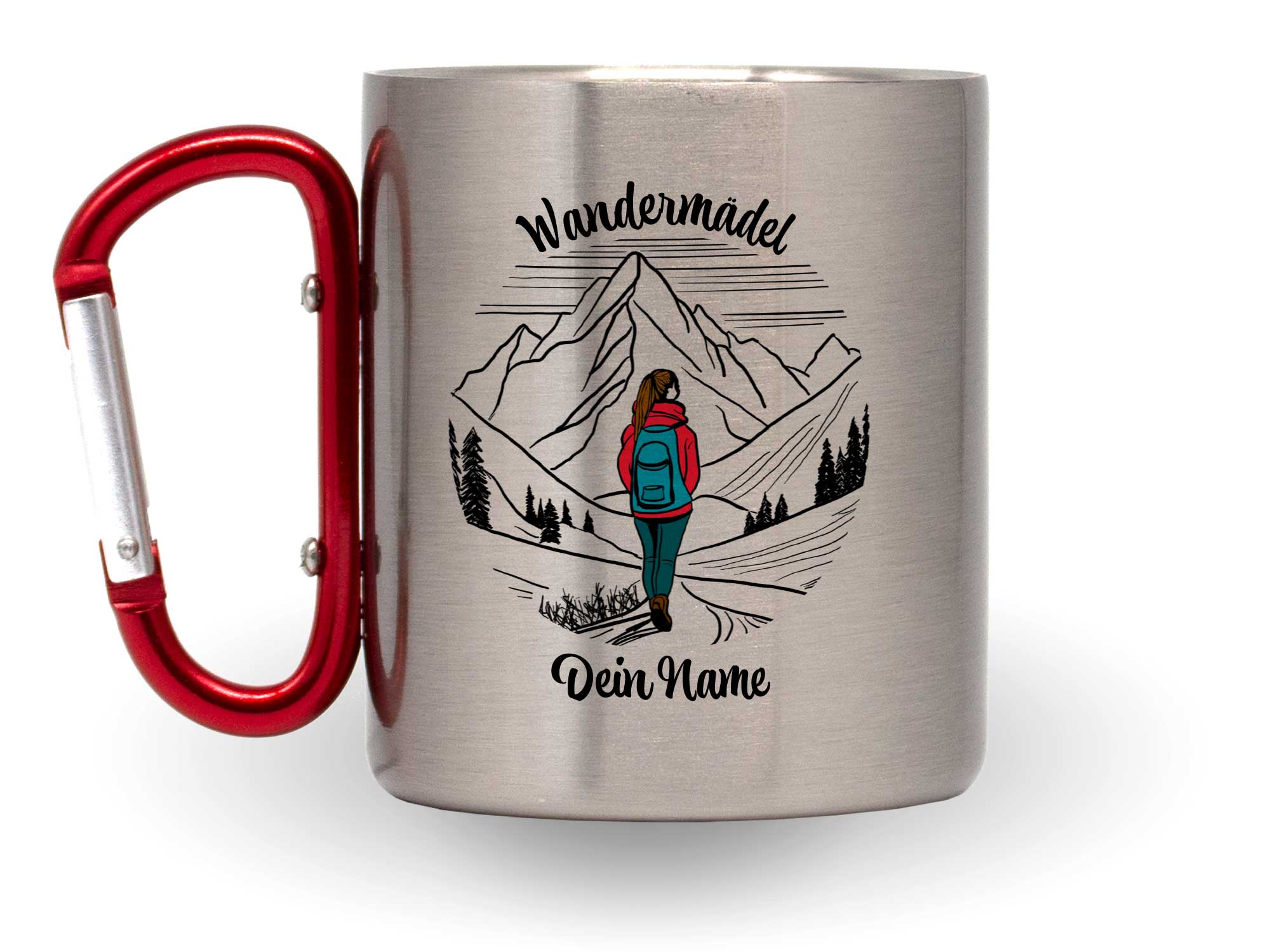 Bedruckte Karabinertasse Wandermädel mit Namen