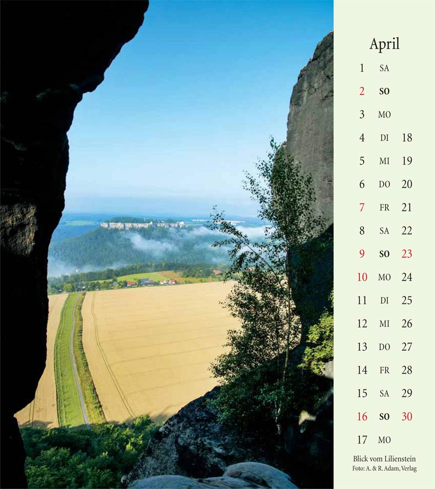 Kalender Elbsandsteingebirge Blick vom Lilienstein