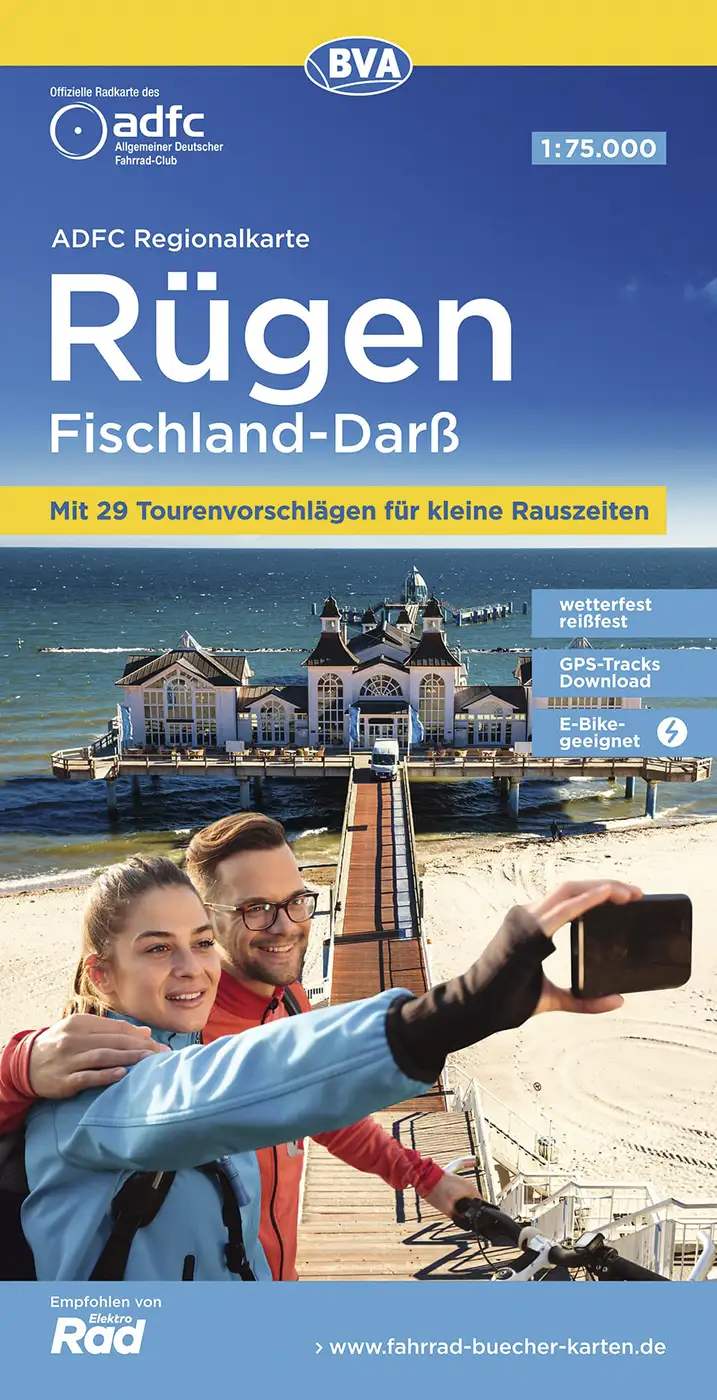Radkarte Rügen Fischland Darss Radfahrer am Strand
