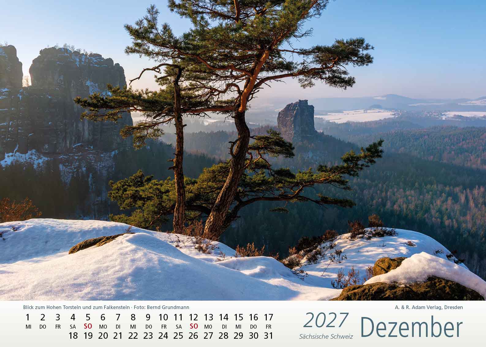 Kalender Sächsische Schweiz 2027 Dezember Falkenstein Schnee