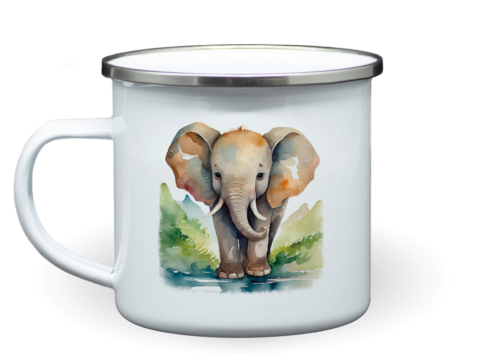 Bedruckte Tasse Emaille Elefant Aquarell