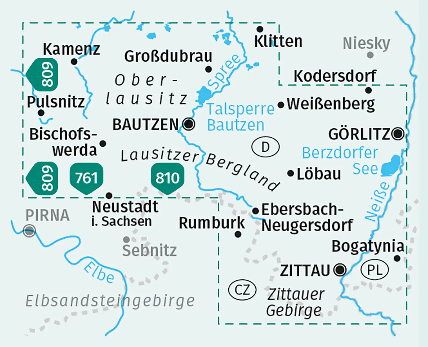Karte Lausitzer Bergland Bautzen Zittau