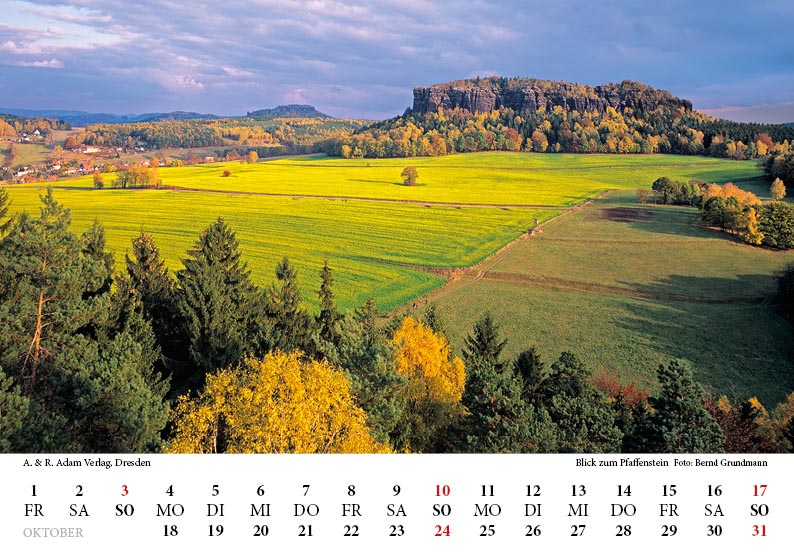 Tischkalender Elbsandsteingebirge 2027 Oktober Pfaffenstein