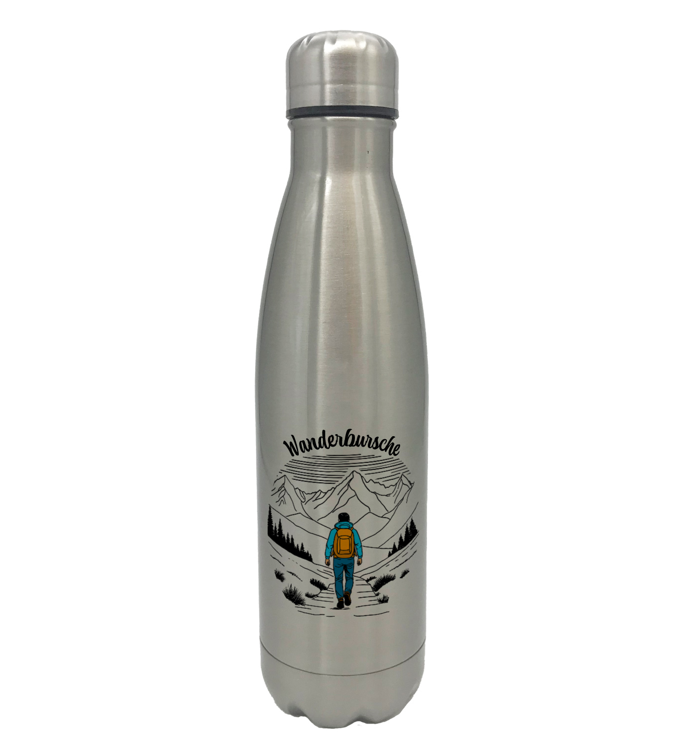 Bedruckte Trinkflasche Wanderbursche Thermosflasche silber