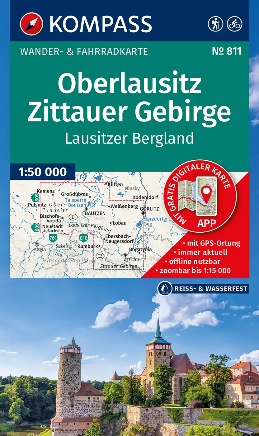 Kompass Wanderkarte oberlausitz, Bautzen, Zittauer Gebirge, Lausitzer Bergland