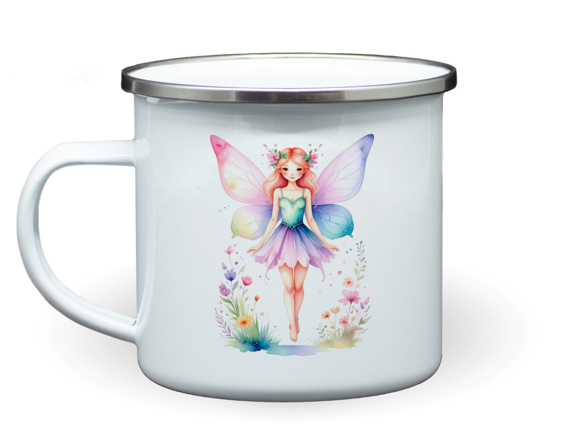 Bedruckte Kindertasse Fee mit Blumen Aquarellbild