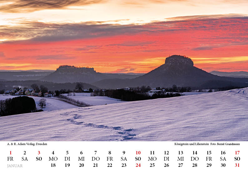 Tischkalender Elbsandsteingebirge 2027 Sächsische Schweiz Königstein Lilienstein