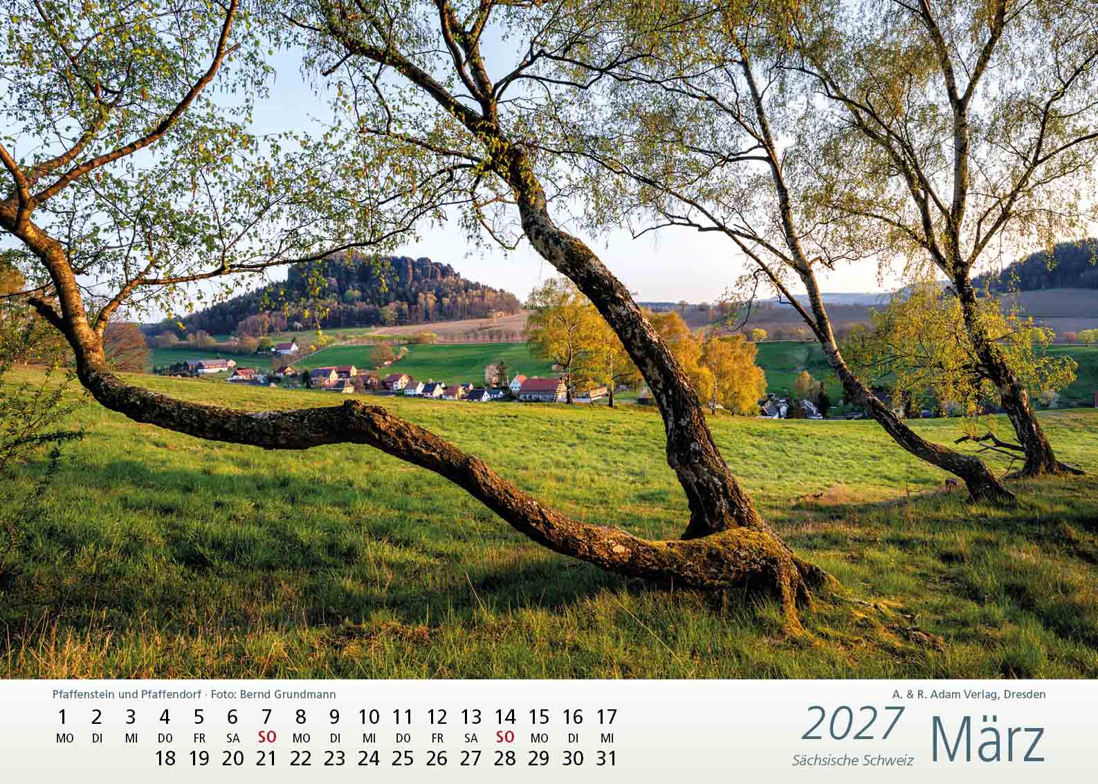 Kalender Sächsische Schweiz 2027 März Pfaffenstein und Pfaffendorf