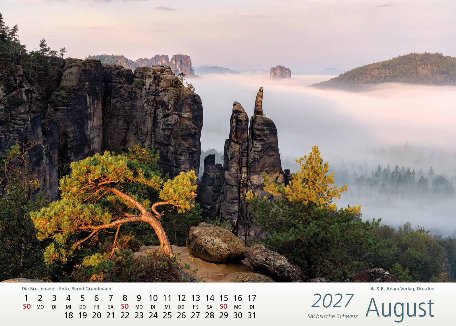 Kalender Sächsische Schweiz 2027 August Brosinnadel