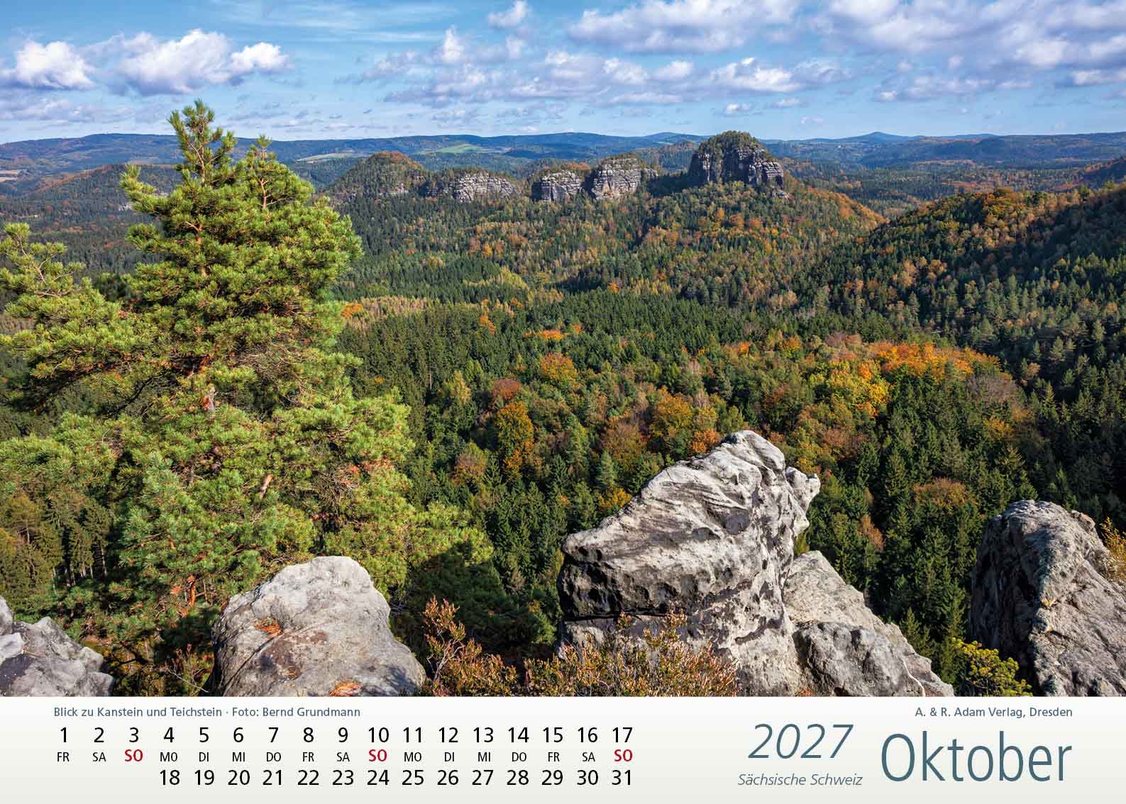 Kalender Sächsische Schweiz 2027 Oktober Kanstein Teichstein