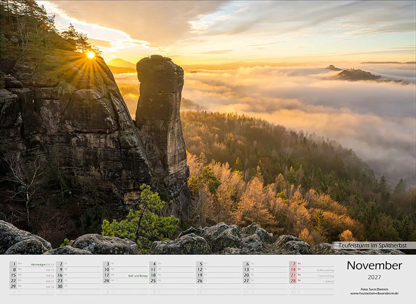 Kalender Sächsische Schweiz 2027 Teufelsturm November