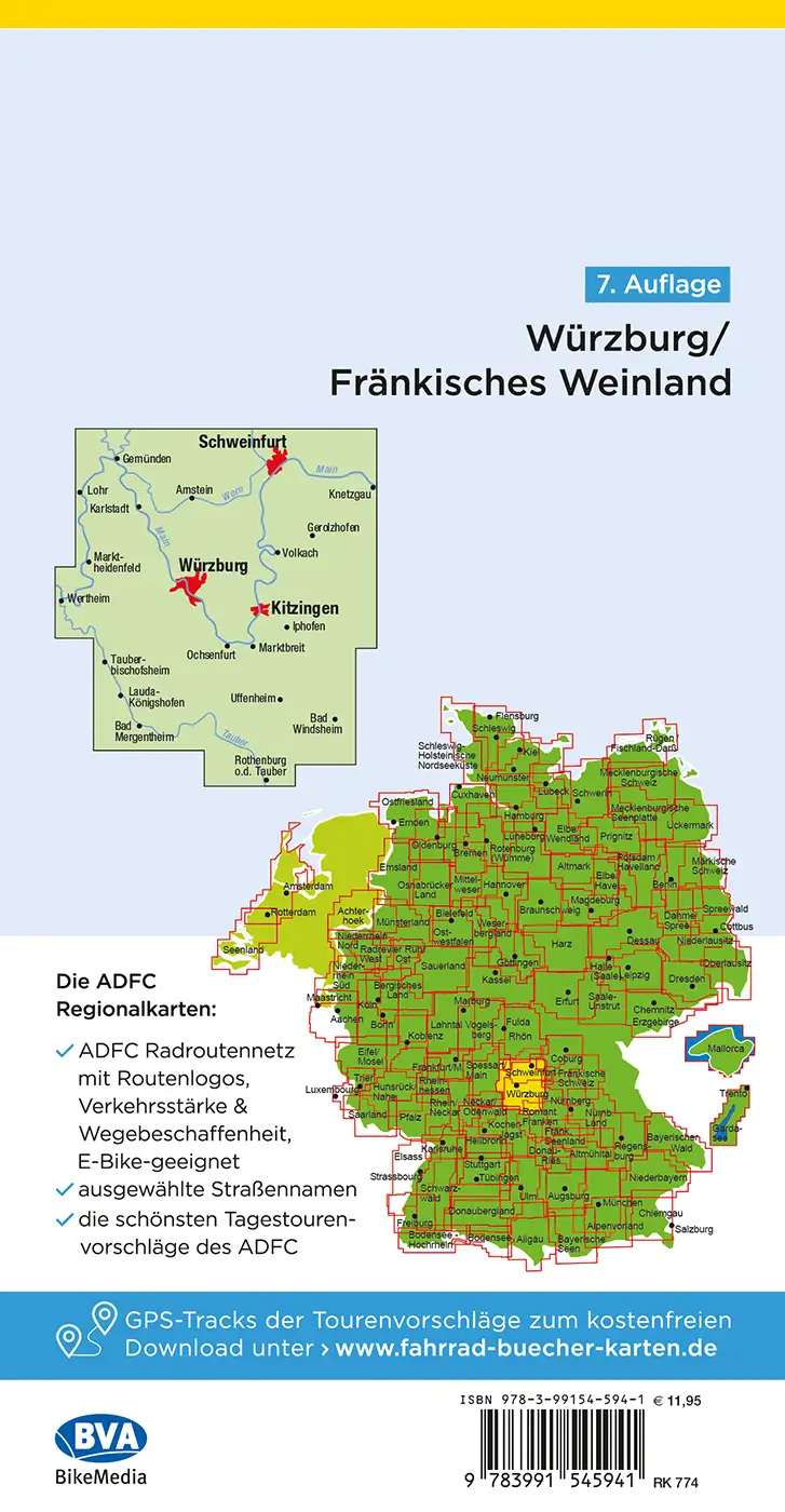 Radkarte Würzburg Fränkisches Weinland ADFC Rückseite