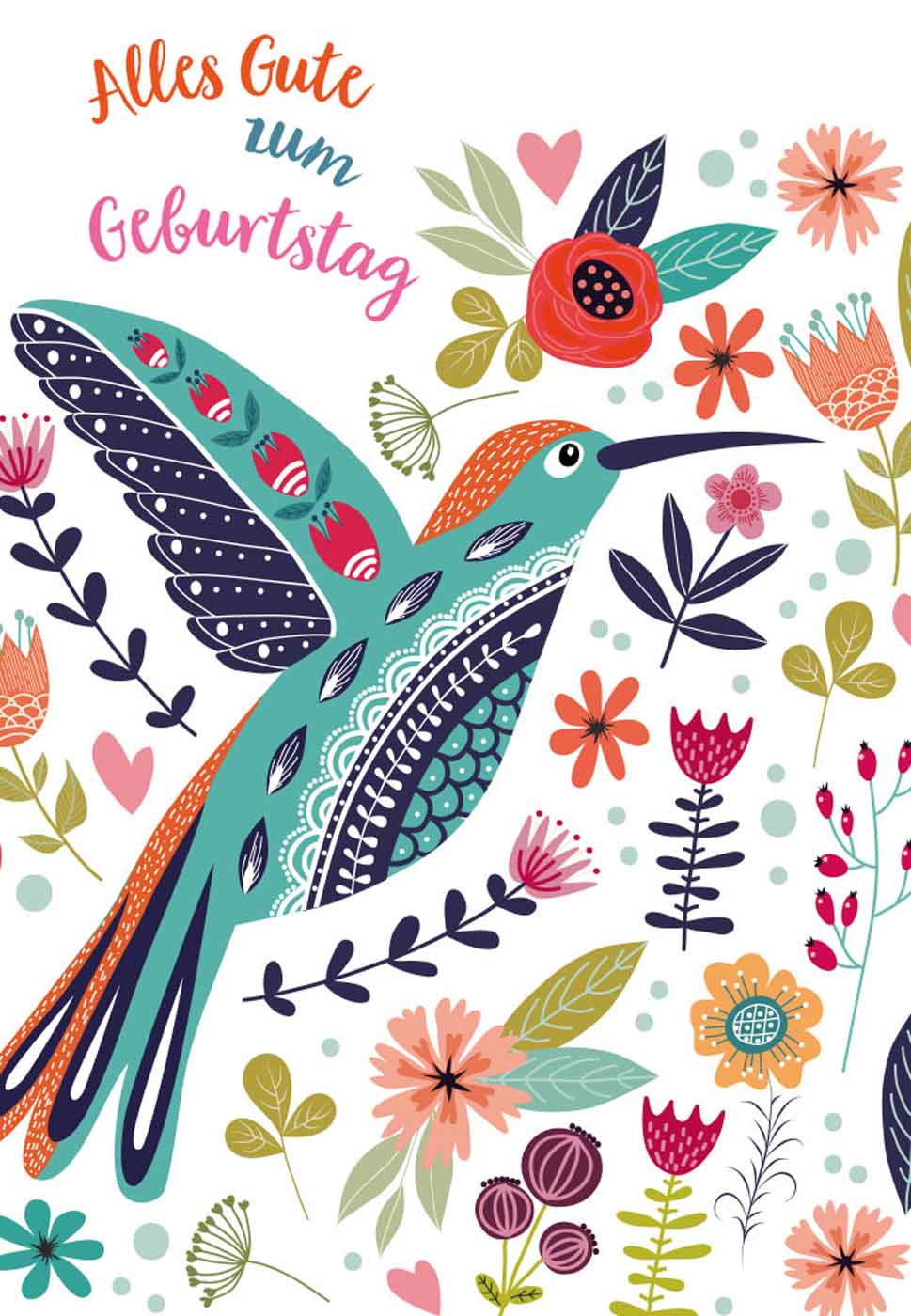 Geburtstagskarte Vogelillustration Blumen