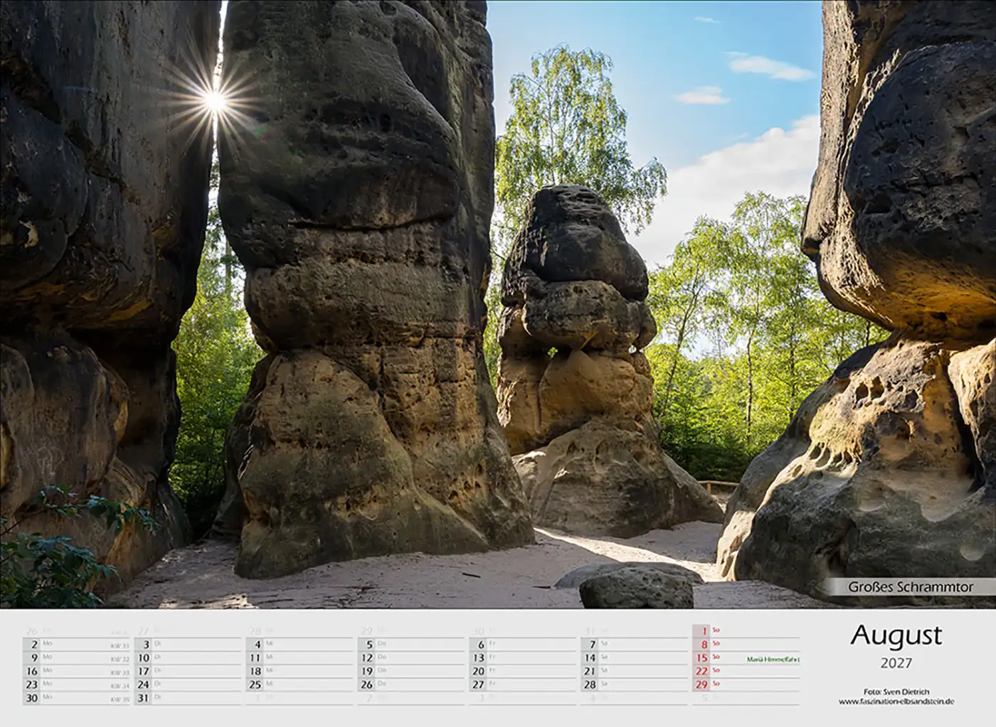 Kalender Sächsische Schweiz 2027 August Schrammtor