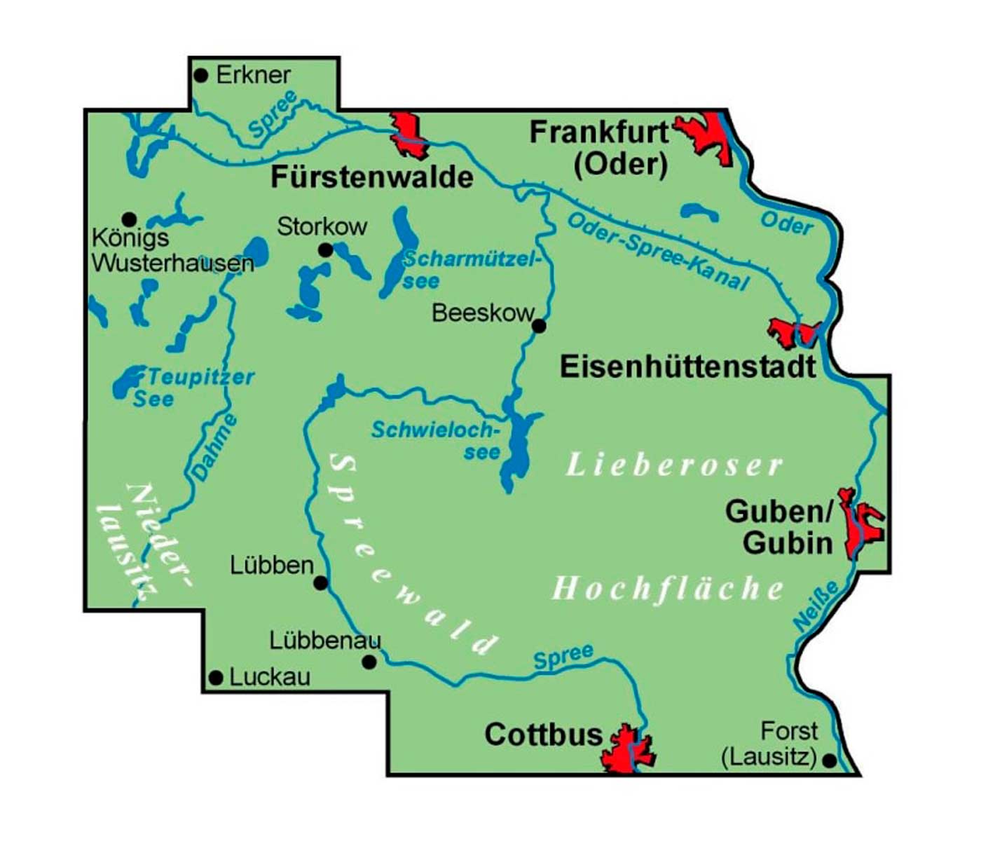 Radkarte Spreewald Berliner Seengebiet Fürstenwalde