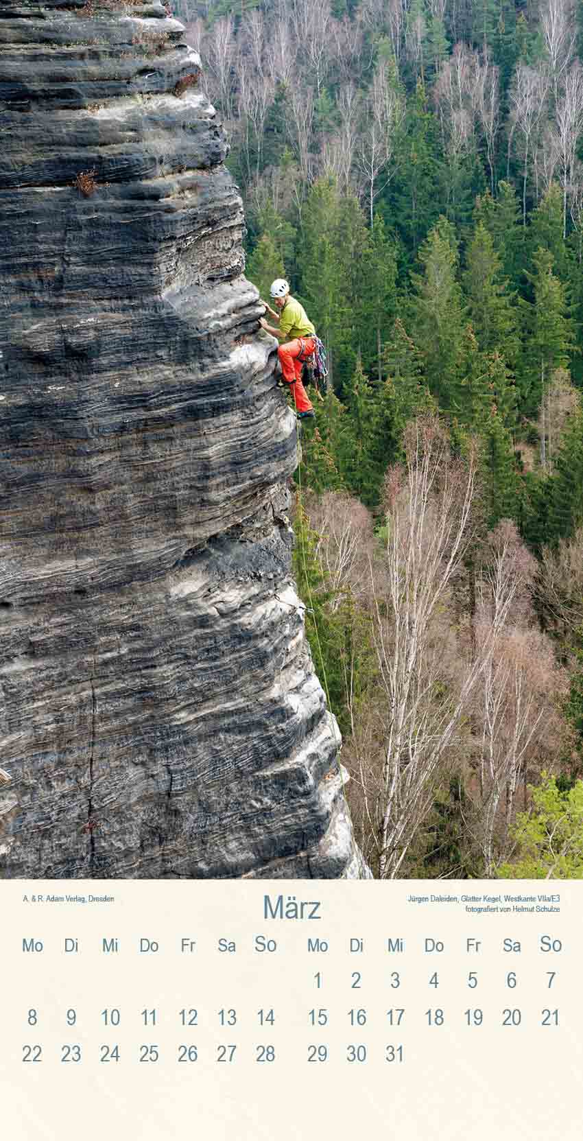 Kalender Klettern im Sächsischen Fels 2027 März Glatter Kegel