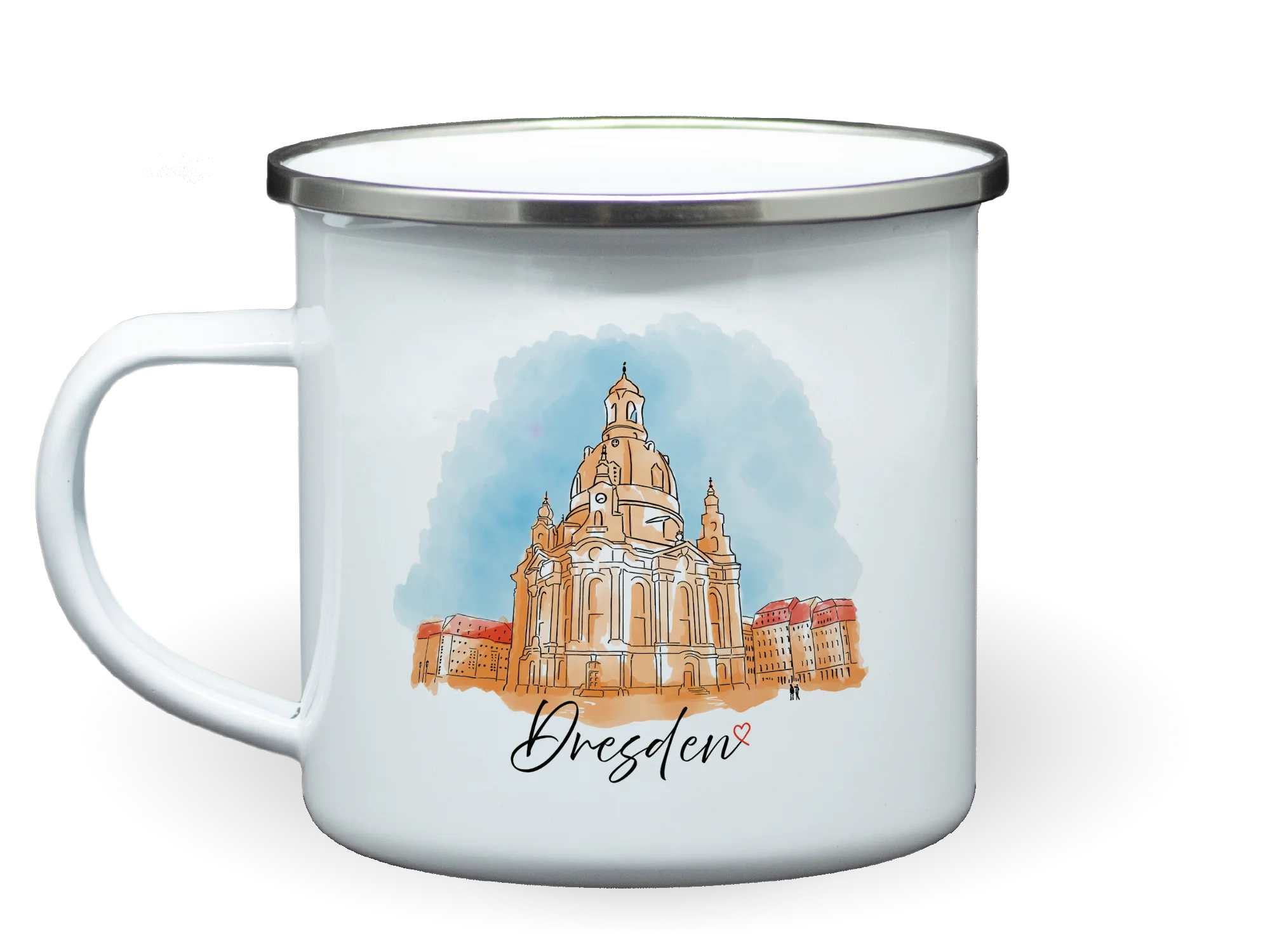 bedruckte Emailletasse Dresden Frauenkirche Aquarellgrafik
