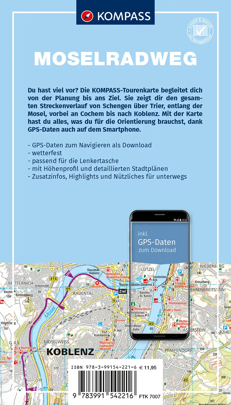 Radkarte Moselradweg Kompass 7007 Karte Rückseite