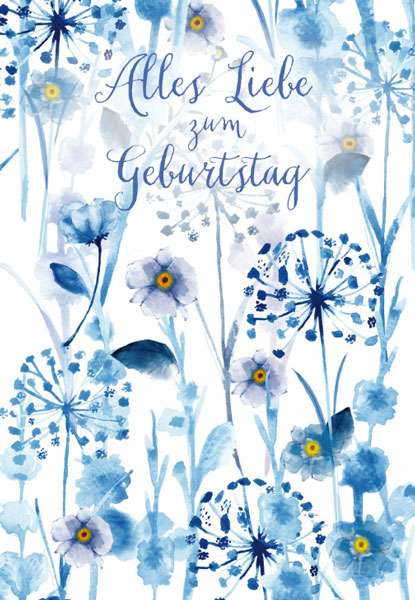 Geburtstagskarte Blaue Blumen Aquarell