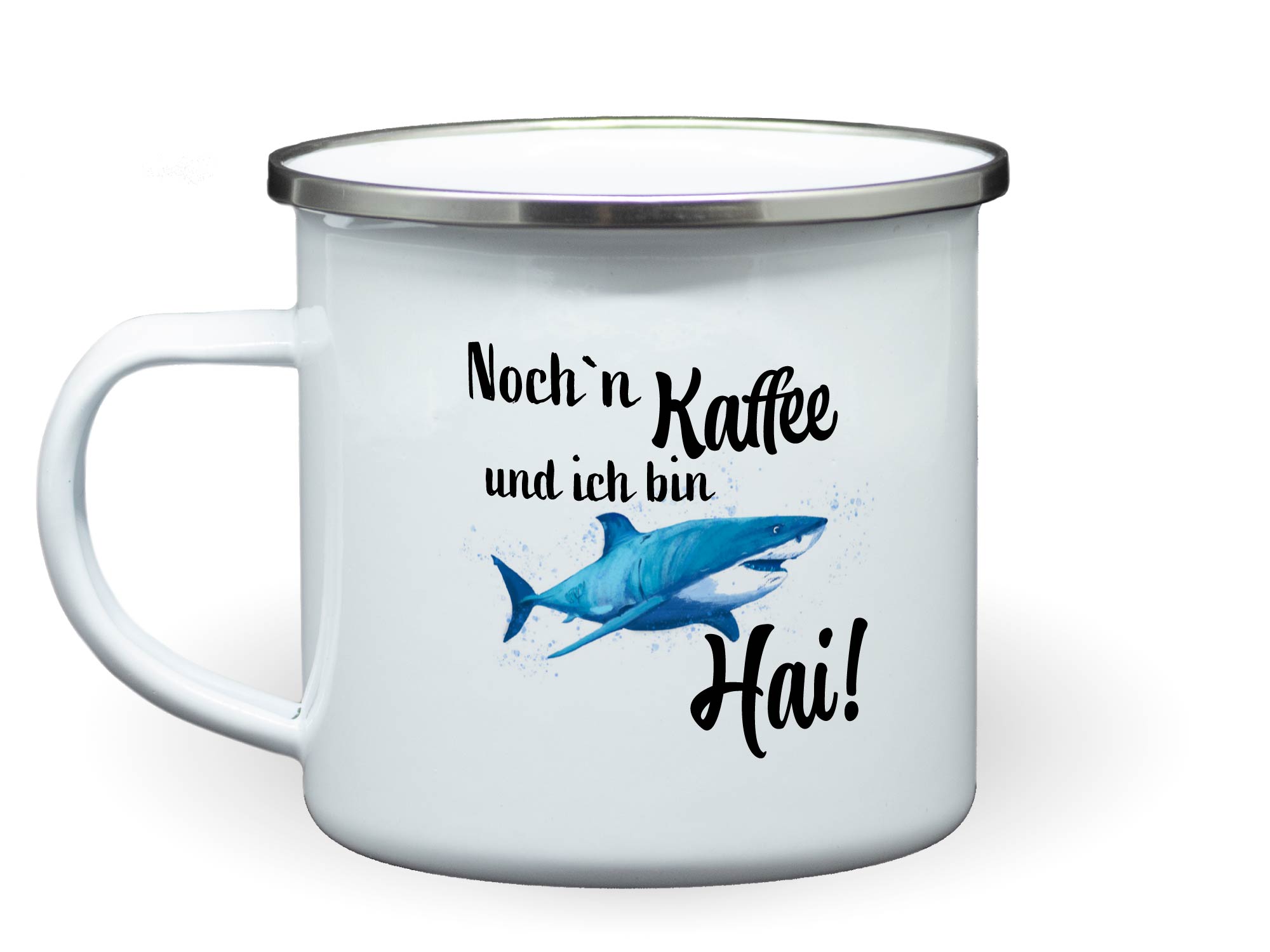 Lustige Tasse mit Spruch Kaffee Hai