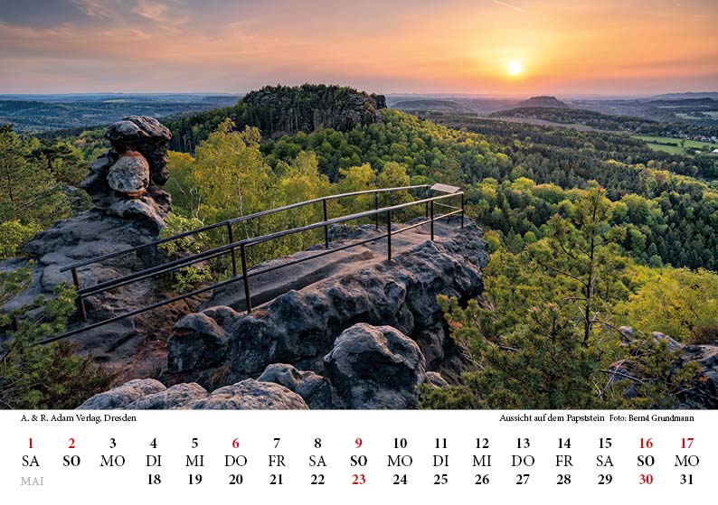 Tischkalender Elbsandsteingebirge 2027 Mai Aussicht auf dem Papststein