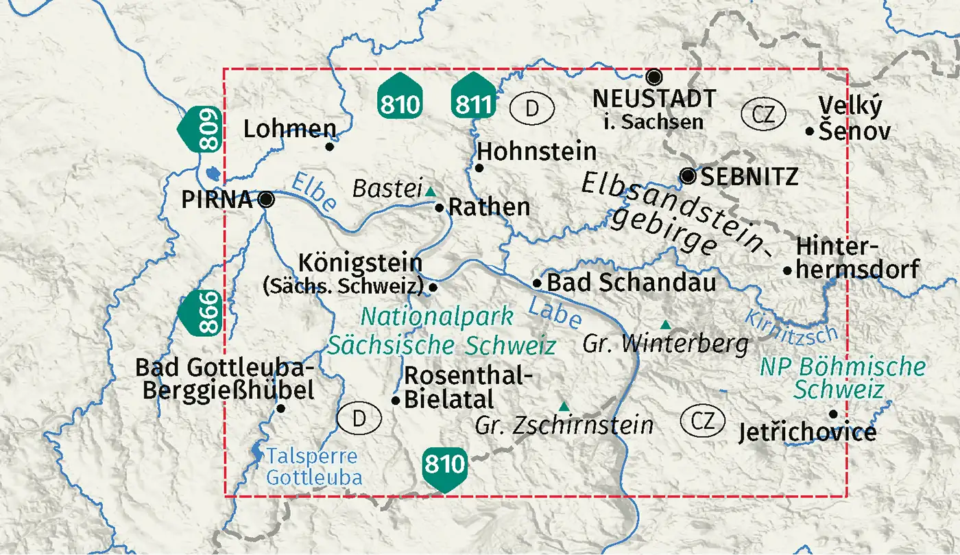 Karte Elbsandsteingebirge Übersicht