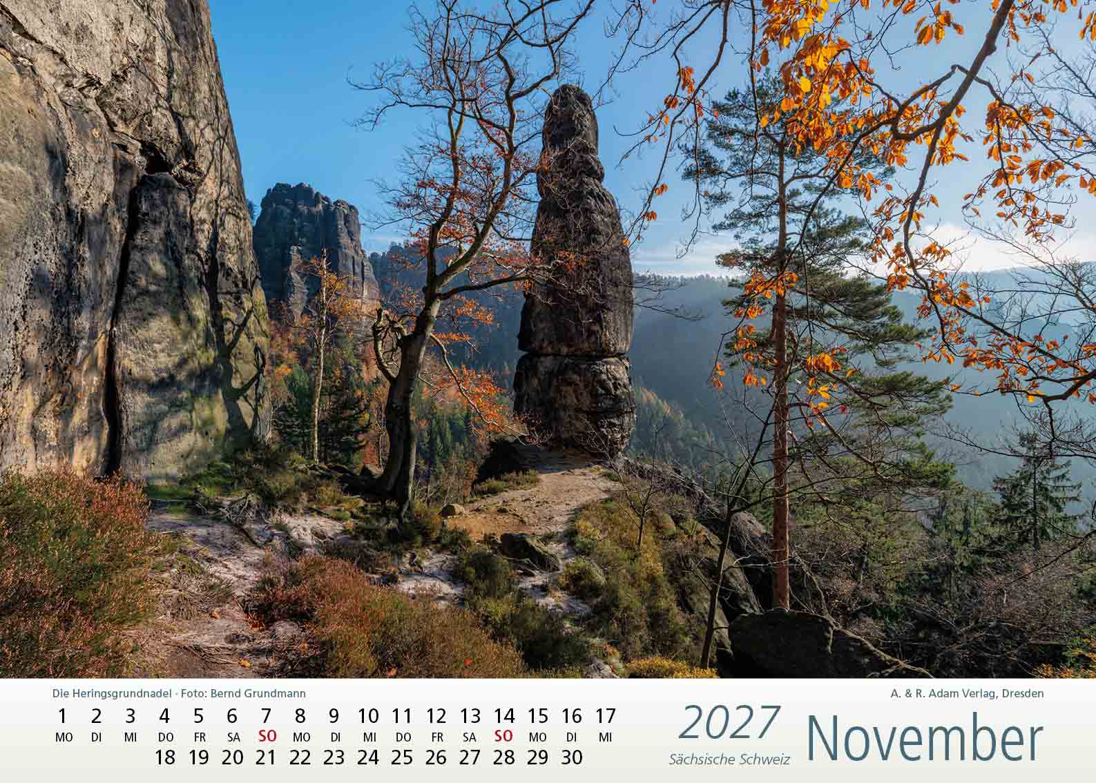 Kalender Sächsische Schweiz 2027 November Heringsgrund