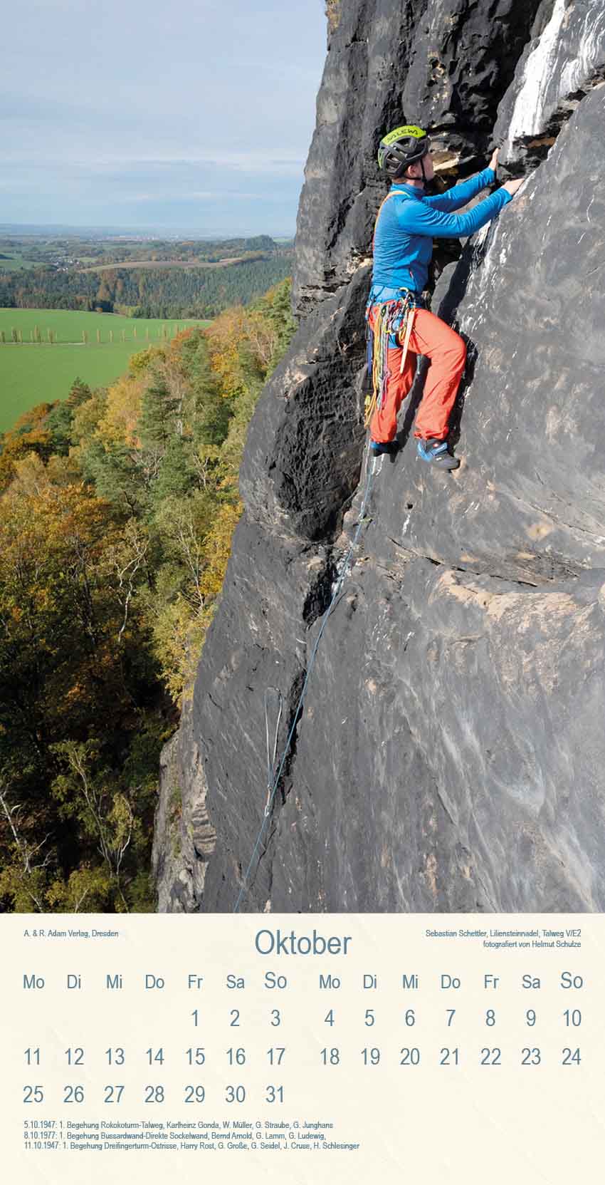 Kalender Klettern Sächsische Schweiz 2027 Im Sächsischen Fels 2027 Oktober Lilienstein